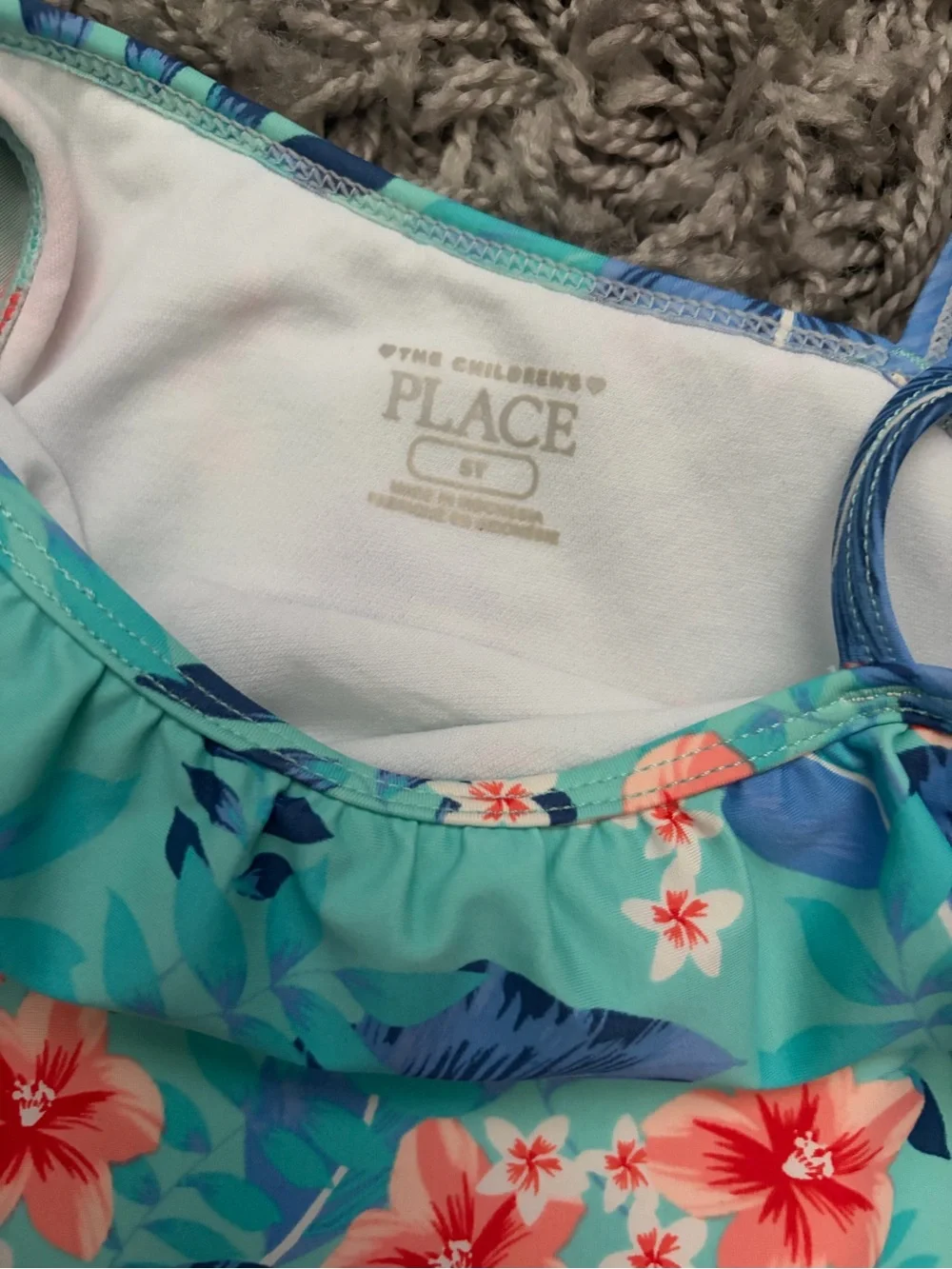 The Children's Place Aqua Floral One-Shoulder Girls' Swimsuit